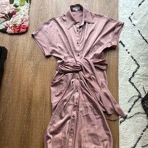 Pink/Mauve button down silk ruffle dress